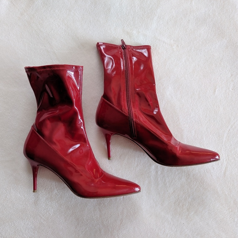 Stuart Weitzman Red Patent Leather Ankle Boot